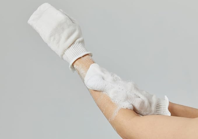 KANSO Exfoliating SONMOA Shower Towel – Natural Viscose Glove for Gentle Exfoliation, Chemical-Free, Hand-Sewn, Made in Korea (2-Pair Set)