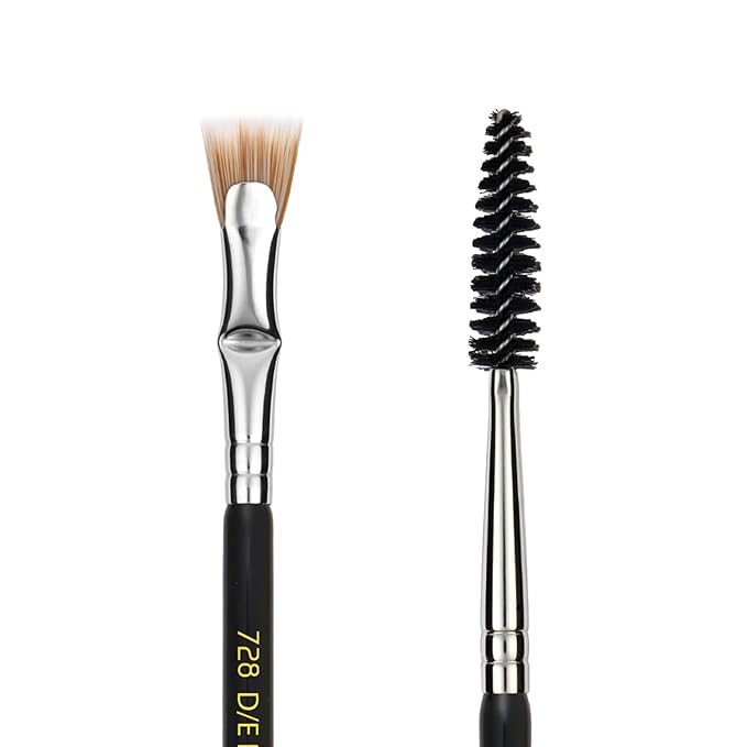 Bdellium Tools Professional Makeup Brush - Maestro Series 728 Double-ended Bent Lash Fan and Spoolie - With All-Vegan Synthetic Fibers, For Achieving Clean, Clump-free Mascara Application (Black, 1pc)