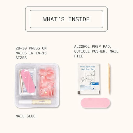 "BUFFI Press-On Nails Sugar Tips Long Coffin Shape Fake Nails with Glue | Classic French Gradient Ombre Effect | Nail Kit, File & Cuticle Stick | Durable Acrylic Nail Kit for Long Nails 28Pcs