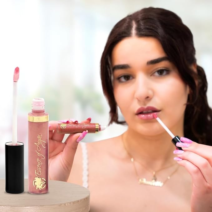 Essence Of Argan Pink Lip stick and Hydrating Lip Gloss & Moisturizing Lipstick with Argan Oil, Shea Butter, Jojoba & Aloe Vera