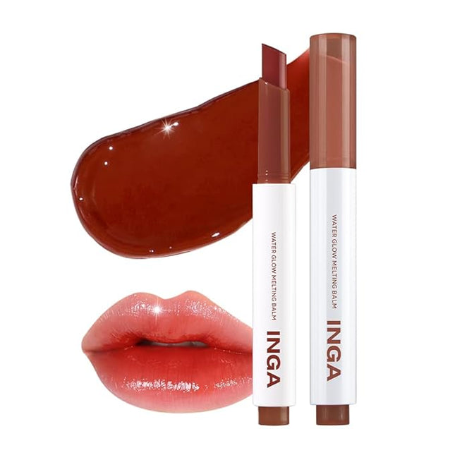 INGA Water Glow Melting Balm - Hydrating Tinted Lip Balm with Soft, Melt-On Texture, Natural Sheer, Glass-Like Finish with Non-Sticky, Lightweight Comfort (RED PUMPKIN JUICE)