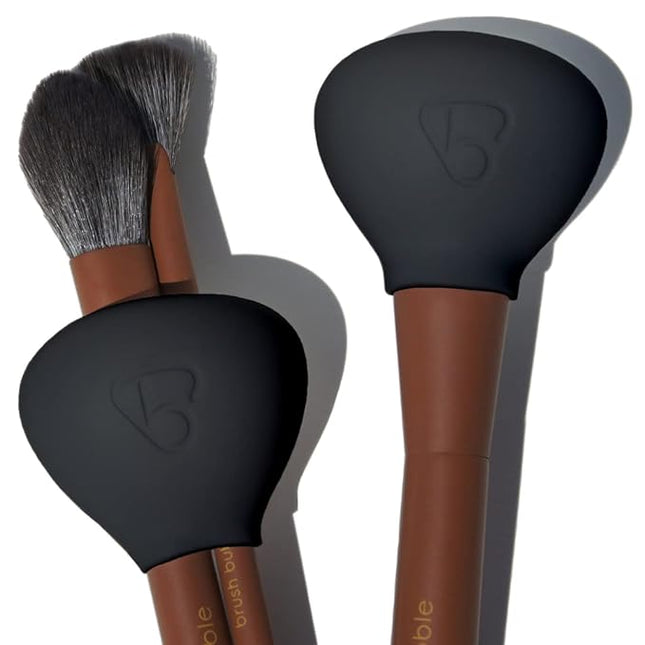 Small Silicone Makeup Brush Covers for Travel, A Storage & Organizer Case for Brushes to protect Makeup Bag, Designed For Smaller Brushes, Black, 2 Pack Set