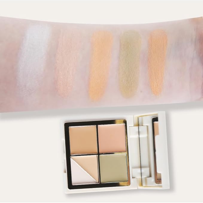 5 Colors Pot Concealer Full Coverage kit with Brush for Older Women, Under Eye Color Corrector Tri Color Concealer Palette for Dark Circles Mature Skin Makeup, Waterproof Foundation Color Corrector, 2