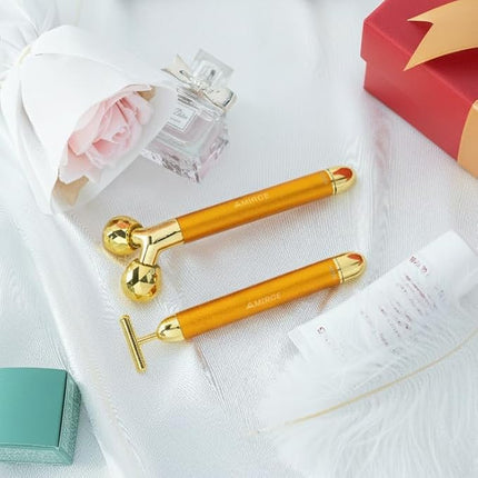 Amirce Face Massager Roller Golden 3D Roller Electric Facial Roller and T Shape Facial Roller Massager Kit Face Rollers