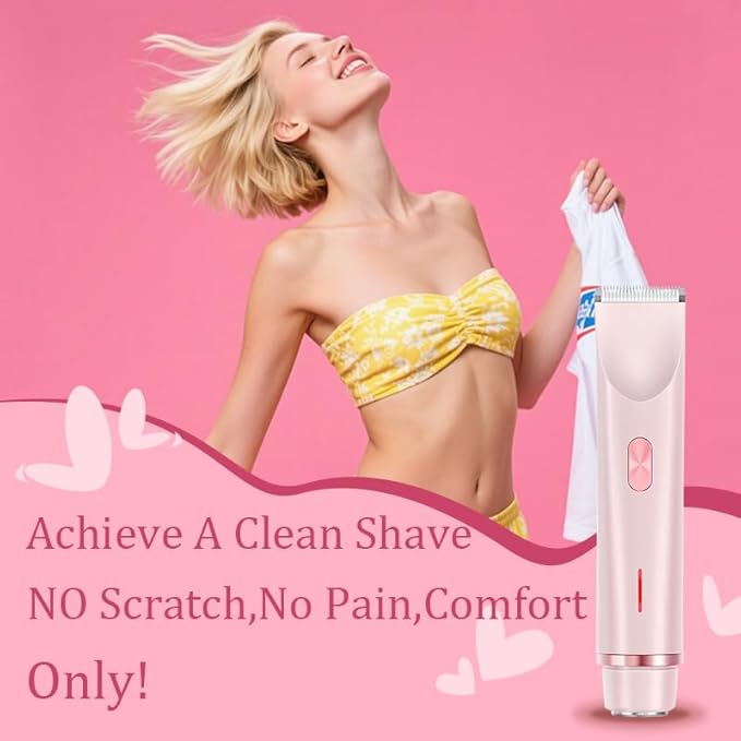 Bikini Trimmer for Women, Electric Shaver and Razor Rechargeable 2-in-1 Body and Facial Epilator, Dual Heads for Painless Trimming of Pubic Hair, Face, Underarms and Legs, Summer Gift