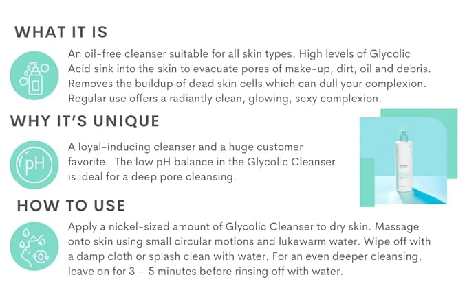 Serious Skincare Glycolic Cleanser - Glycolic Acid Skin Exfoliating Face Wash - 10% Glycolic Acid - Deep Pore Purifying - Removes Makeup, Oil, and Impurities - Shave Prep - Anti-Aging AHA 12 Oz & 4 Oz