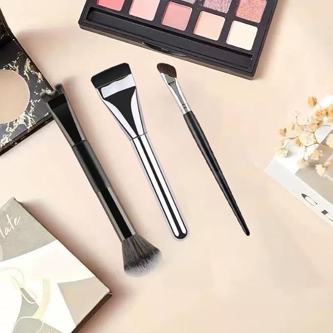 3 Pcs Nose Contour Brush, 2 in 1 U-Shaped Dual-End Contour, Angled and Flat Brushes Sculpting Makeup Tools for Makeup Noses Sculpting Highlighting Defining