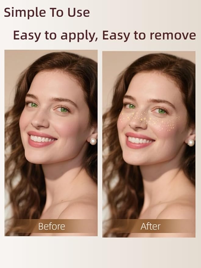 Glitter Freckles Temporary Face Tattoos, 6pcs Makeup Patches, Rose Gold, Silver and Gold Glitter Freckles Face Tattoo (C-Freckle)