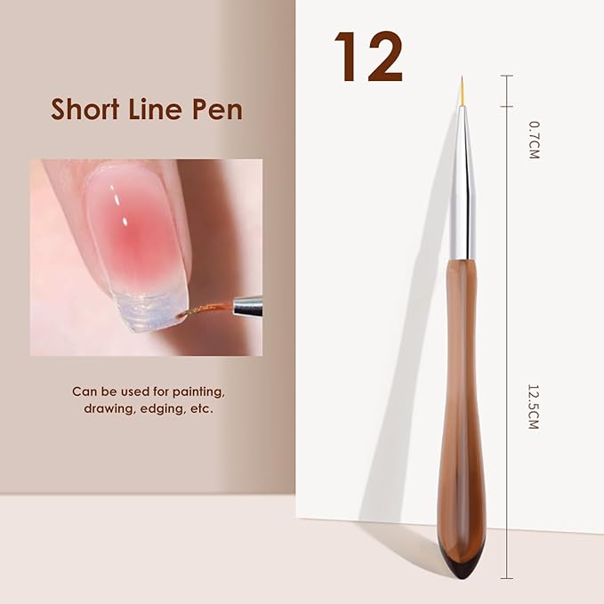 Nail Art Brush Short Line Pen - Precision Tool for Detailed Nail Design, Fine Lines, edge and Intricate Patterns, 12