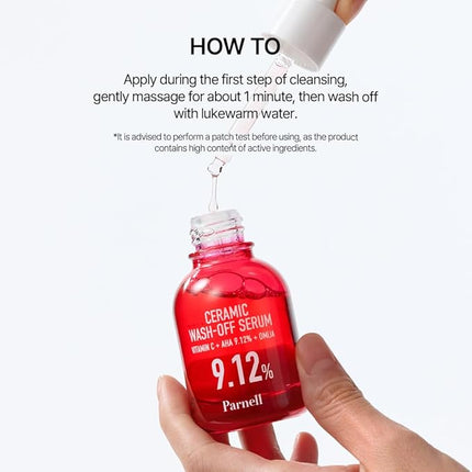 Parnell AHA 9.12% Omija Ceramic Wash-Off Serum | 1-Minute Face Exfoliation for Sebum Control & Smooth Texture | PHA BHA LHA Vitamin C K-Care (1.01 fl oz)