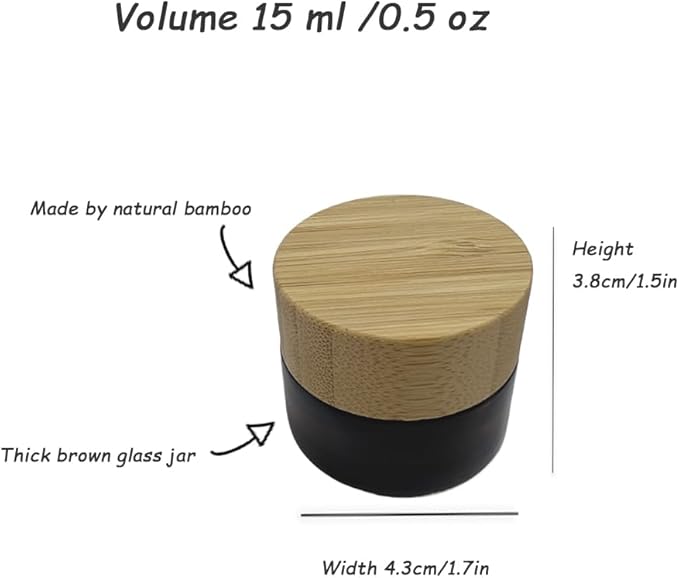 Empty Refillable Frosted Glass Cosmetic Jar 4 Pack 15g/0.5oz with Bamboo Lids,Skin Care Travel Containers Pot Vial Holder Sample Storage for Eye Cream Lotion Ointments Lip Balm Brown
