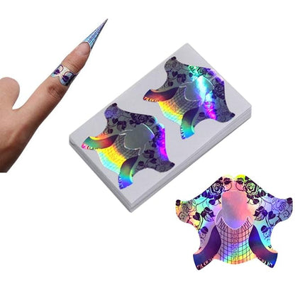 FingerAngel 100Pcs Nail Tips Laser Nail Forms Gel Polish Extension Forms Acrylic Tips Nail Art Decoration DIY Nail Gel Curl (LASER SILVER)