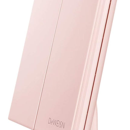 deweisn Tabletop Mount Tri-Fold Lighted Vanity Mirror with 21 LED Lights, Touch Screen and 3X/2X/1X Magnification, Two Power Supply Modes Make Up Mirror,Travel Mirror