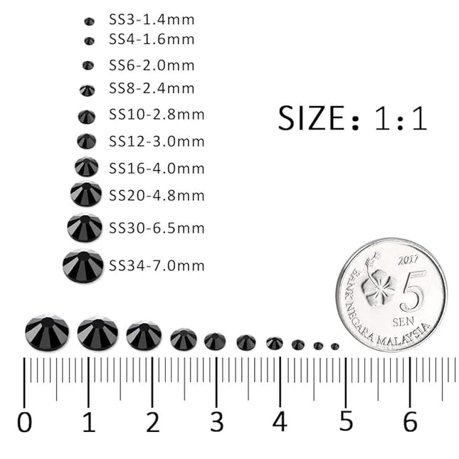 1440Pcs Black Crystal Rhinestones,Glass Flatback Rhinestones Gemstones for Nail Face Makeup Art Crafts Clothes Decoration -(SS20,4.8mm,Black)