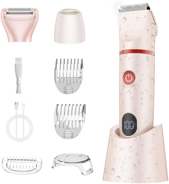 Bikini Trimmer Electric Razors for Women - 3 in 1 Electric Shaver for Women, Waterproof Pubic Hair Trimmers and Facial Hair Remover, Rechargeable Women's Grooming Kit