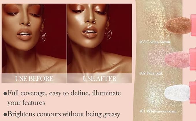 Gold Glitter Powder Highlighter Makeup, Body Brightens the Natural Three-Dimensional Face Blusher Fairy Highlight Patting Powder. (05# Gold)