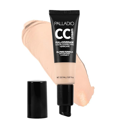 Palladio Full-Coverage Color Correction CC Cream, Oil-Free with Peptides & Vitamin C, Best for Correcting Redness and Uneven Skin Tone, Buildable Foundation Coverage (Fair 11N)