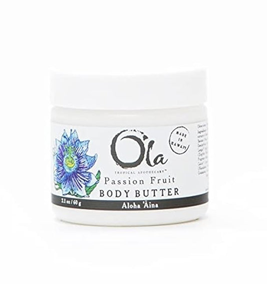 OLA Passion Fruit Body Butter – Moisturizing with Pure Coconut Oil and Hawaiian Plant Extracts - Ideal for Dry Skin - 2.1oz