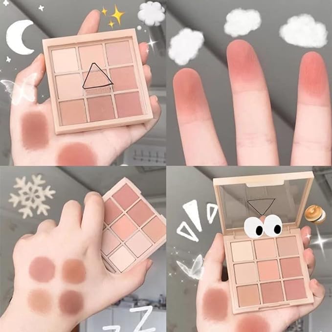 Kayswang 9 colors glitter eyeshadow palette makeup palette matte high pigment color cream texture natural eye shadow powder eye shadow palette in autumn and winter long lasting waterproof (matte pink)