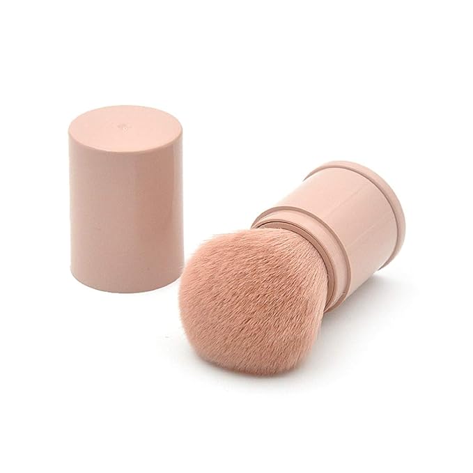 Retractable Powder Brushes Foundation Brush Blush Brush Bronzer Brush Face Blender Brush Professional Mineral Blending Buffing Kabuki Makeup Application Portable With Cover - Leather Pink