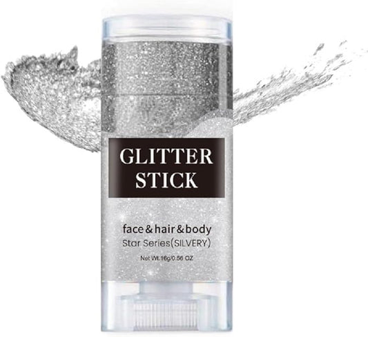 Silver Face Glitter Stick,Holographic Sequins Paint Sparkling Body Glitter Gel Makeup for Women. (Silver face Glitter Stick)