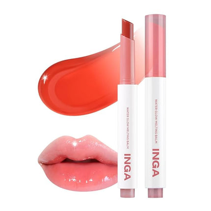 INGA Water Glow Melting Balm - Hydrating Tinted Lip Balm with Soft, Melt-On Texture, Natural Sheer, Glass-Like Finish with Non-Sticky, Lightweight Comfort (Lychee Juice)