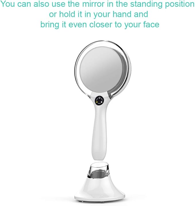 Starlite Handheld Rechargeable Lighted Makeup Mirror with Stand, 1X/5X Magnification, Dual Sided & Vanity Mirror with Bright and Warm Light, Cordless Rechargeable Mirror (White Colour)
