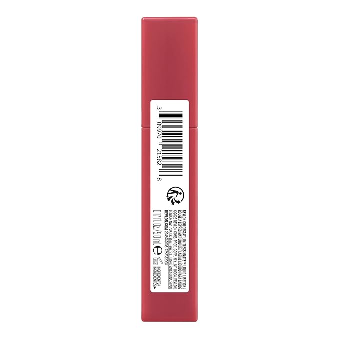 Revlon ColorStay Limitless Matte Liquid Lipstick, Vegan Formula, No-Budge, Longwear Lip Color, Long Lasting, Lightweight/Comfortable, Waterproof, 008 Stir Me Up, 0.17 fl oz