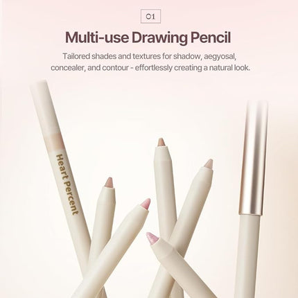 Heart Percent Dote On Mood Gel Eyeliner Pencil – Long-Lasting Waterproof Smudge Proof Smooth Retractable, Aegyo Sal Makeup, Under Eye Highlighter with Built-In Sharpener, #14. Champagne Gleam