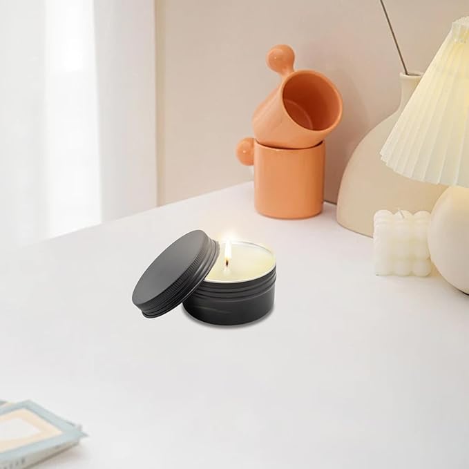 48 Pack Screw Lid Round Tins 4 oz Aluminium Empty Tin Black Metal Candle Storage Tin Black Aluminium Empty Candle Tins for crafts, food, cosmetics, ointment storage, DIY (black)