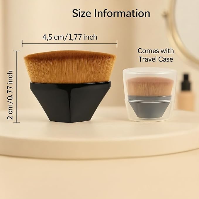 BEAHOT 4 Pack Foundation Makeup Brush - Flat Top Travel Kabuki Brushs Momma Brush for Blending Liquid, Cream or Flawless Powder Cosmetics with Protective Case, Easy to Carry