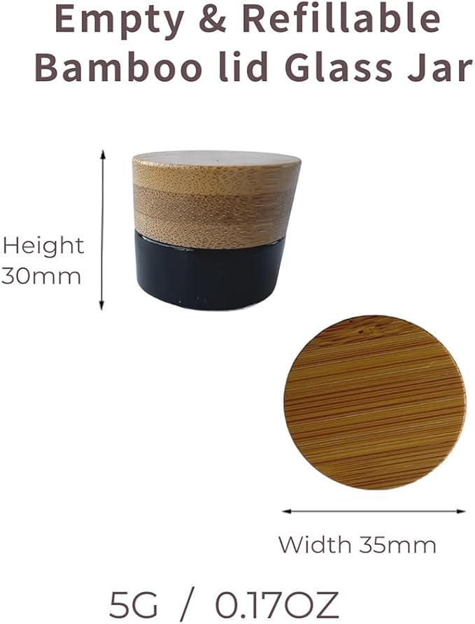 Empty Refillable Glass Cosmetic Jar 4 Pack 5g/0.17oz with Bamboo Lids,Skin Care Travel Containers Pot Vial Holder Sample Storage for Eye Cream Lotion Ointments Lip Balm Brown