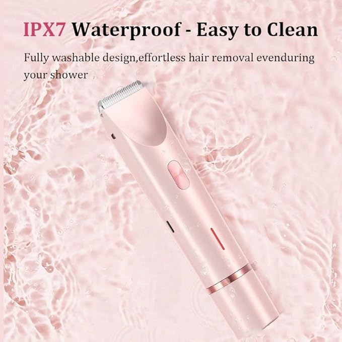 Bikini Trimmer for Women, Electric Shaver and Razor Rechargeable 2-in-1 Body and Facial Epilator, Dual Heads for Painless Trimming of Pubic Hair, Face, Underarms and Legs, Summer Gift