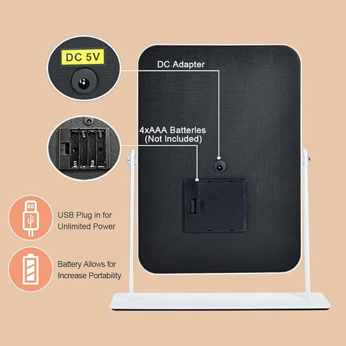 Small Desk Mirror with Lights, Lighted Makeup Mirror with Light, Portable Tabletop Make Up Mirror for Desk, Vanity Mirror with Lights,Smart Touch Control, Dual Power Supply, 360°Rotation