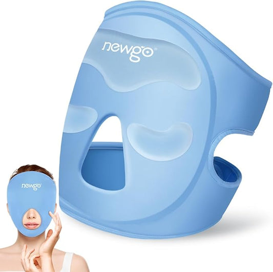 NEWGO Ice Pack Face Ice Mask for Puffy Eyes, Cooling Face Mask Reusable with Thick Gel Pad in Forehead & Eye Zones for Migraines, Post-Surgery, Redness, Allergy Swelling Pain Relief