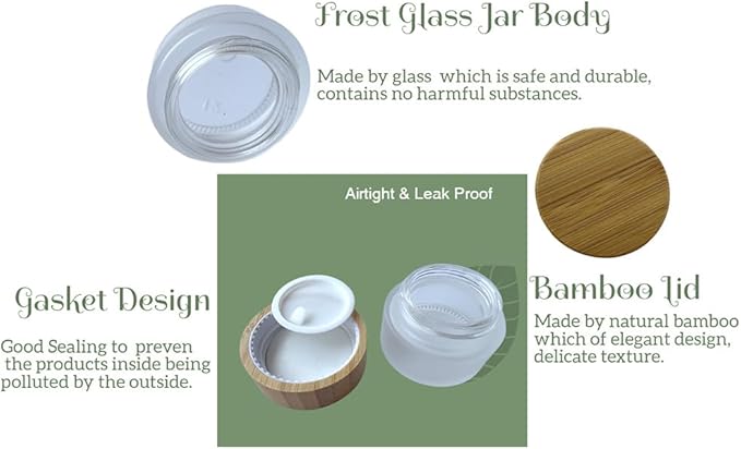 Empty Refillable Frosted Glass Cosmetic Jar 4 Pack 15g/0.5oz with Bamboo Lids,Skin Care Travel Containers Pot Vial Holder Sample Storage for Eye Cream Lotion Ointments Lip Balm Frost