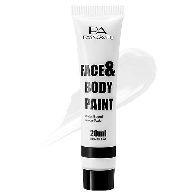 White Face Paint - Professional Water-Based Non-Toxic Body Painting for Skeleton Vampire Clown Halloween SFX Cosplay, Cream Formula Washable paint for Costume Party Theater Stage Performance