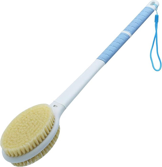 Shower Brush with Soft and Stiff Bristles,17.5" Long Handle Dual-Side Back Scrubber Bath Brush Body Exfoliator for Wet or Dry Brushing (Long Handle)