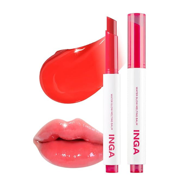 INGA Water Glow Melting Balm - Hydrating Tinted Lip Balm with Soft, Melt-On Texture, Natural Sheer, Glass-Like Finish with Non-Sticky, Lightweight Comfort (CHERRY JUICE)