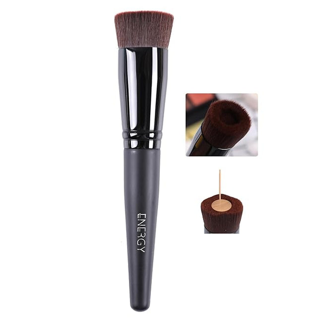 ENERGY Foundation Brush for Liquid Makeup Flat Top Kabuki Makeup Brush Professional Vegan Synthetic for Liquid Cream Powder Blending Perfect Concave Face Makeup Brush