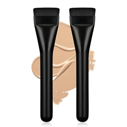 2Pcs Flat Foundation Brush,Face Mask Brush Makeup Spatula Facial Brush for Liquid Foundation Mask,Premium Face Korean Makeup Brush for Blending Cream (Black&Black)
