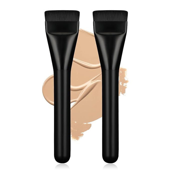 2Pcs Flat Foundation Brush,Face Mask Brush Makeup Spatula Facial Brush for Liquid Foundation Mask,Premium Face Korean Makeup Brush for Blending Cream (Black&Black)