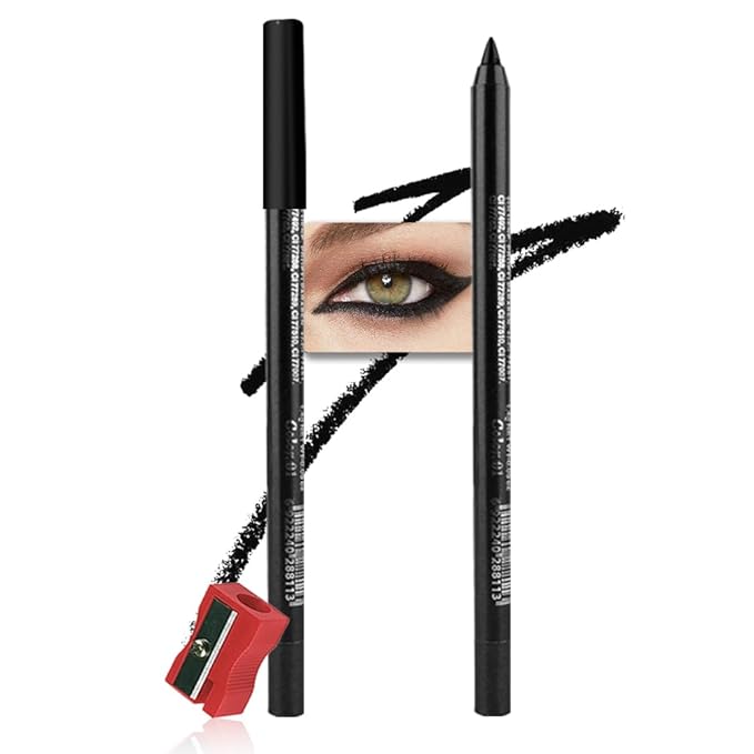 Kaely Gel Eyeliner Pencil for Women, Natural Black Eye Liner Waterproof Smudge Proof with Sharpener, Waterline Eye Makeup Liners, delineador de ojos contra el agua, Vegan & Cruelty-Free, 01