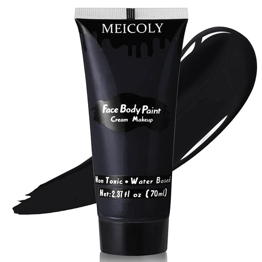 MEICOLY Black Cream Face Body Paint, 2.37Oz Large Tube Water Based Clown Black Makeup,Body Paint for Adults and Kids,Halloween SFX Skull Joker Zombie Vampire Skeleton Goth Spider Cosplay Makeup