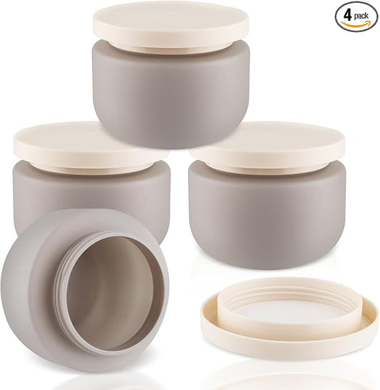 4 Pack 8 OZ Plastic Jars Round Cosmetic Container with Lids,Wide Mouth Soft Slime Jars for Lotion,Hand Cream,Ointments,Makeup,Body Butter,Rhinestone,Samples Pot Travel Make Up Storage (Grey)