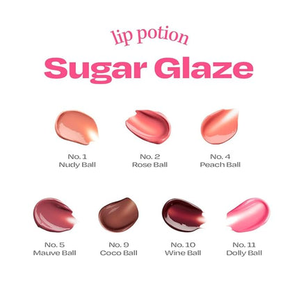 Lip Potion Sugar Glaze Tint | K-Beauty High-Shine & Long-Lasting Lip Tint | Hydrating, Non-Sticky Glossy Finish | 7 Shades | 0.3 Oz (No.4 Peach Ball)