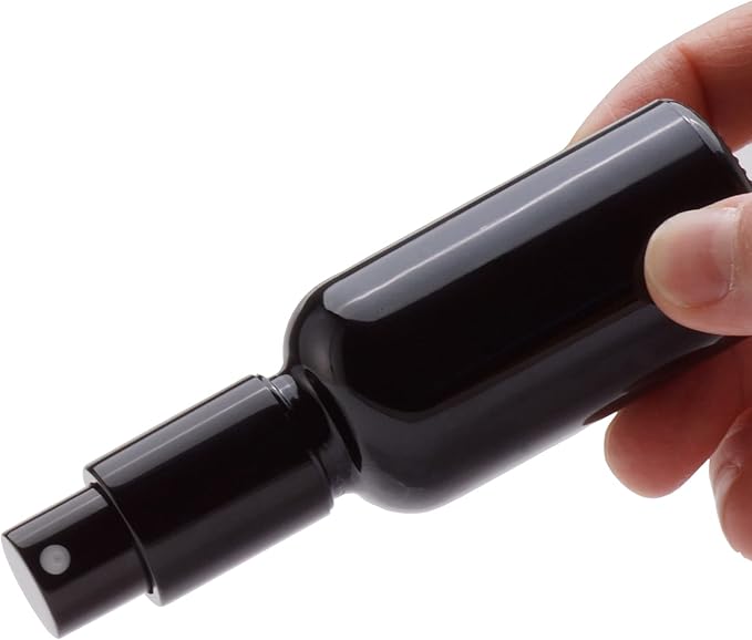 YIZHAO Black Glass Spray Bottles 2oz, with Small Fine Mist Spray, Metal Cap, Refillable for Essential Oil,Travel,Cleaning,Perfume,Aromatherapy,Makeup – 6 Pcs