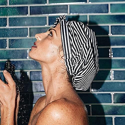 Kitsch Luxury Shower Caps for Women Reusable Waterproof - Large Shower Cap for Women and Men, Non-slip, Quick-dry Hair Cap for Long & Short Hair, Comfortable and Stylish Design - Stripe