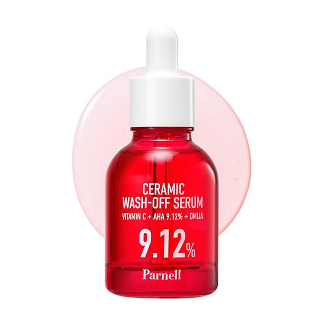 Parnell AHA 9.12% Omija Ceramic Wash-Off Serum | 1-Minute Face Exfoliation for Sebum Control & Smooth Texture | PHA BHA LHA Vitamin C K-Care (1.01 fl oz)