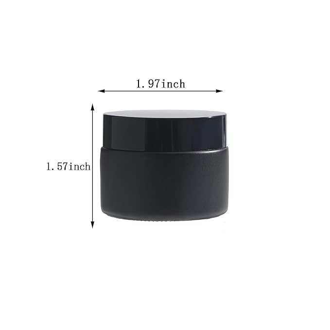 OverNews 48 1oz Black Glass Jar, Empty Cosmetic Lotion Containers,with Inner Liners,Black Lid, Spatula (Black）